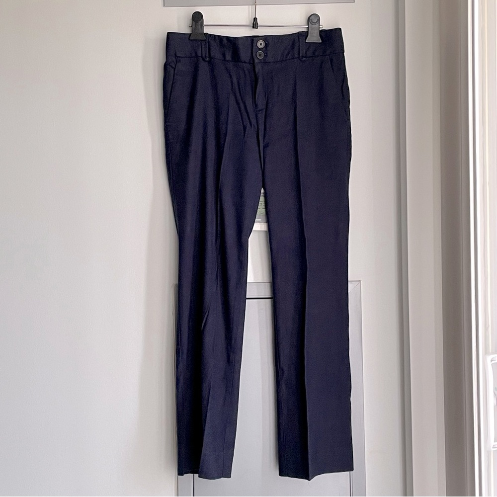 ANTHROPOLOGIE ELEVENSES Navy Blue Linen Wide Leg Trouser - Picture 1 of 12